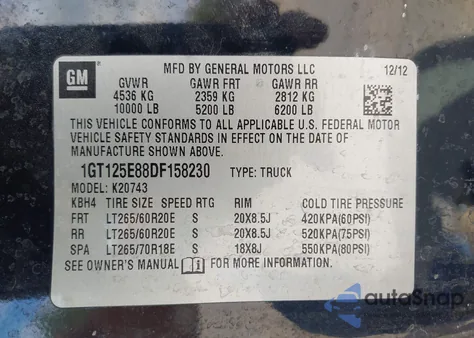 2013 GMC Sierra 2500Hd Denali z USA, uszkodzony, nr VIN 1GT125E88DF158230